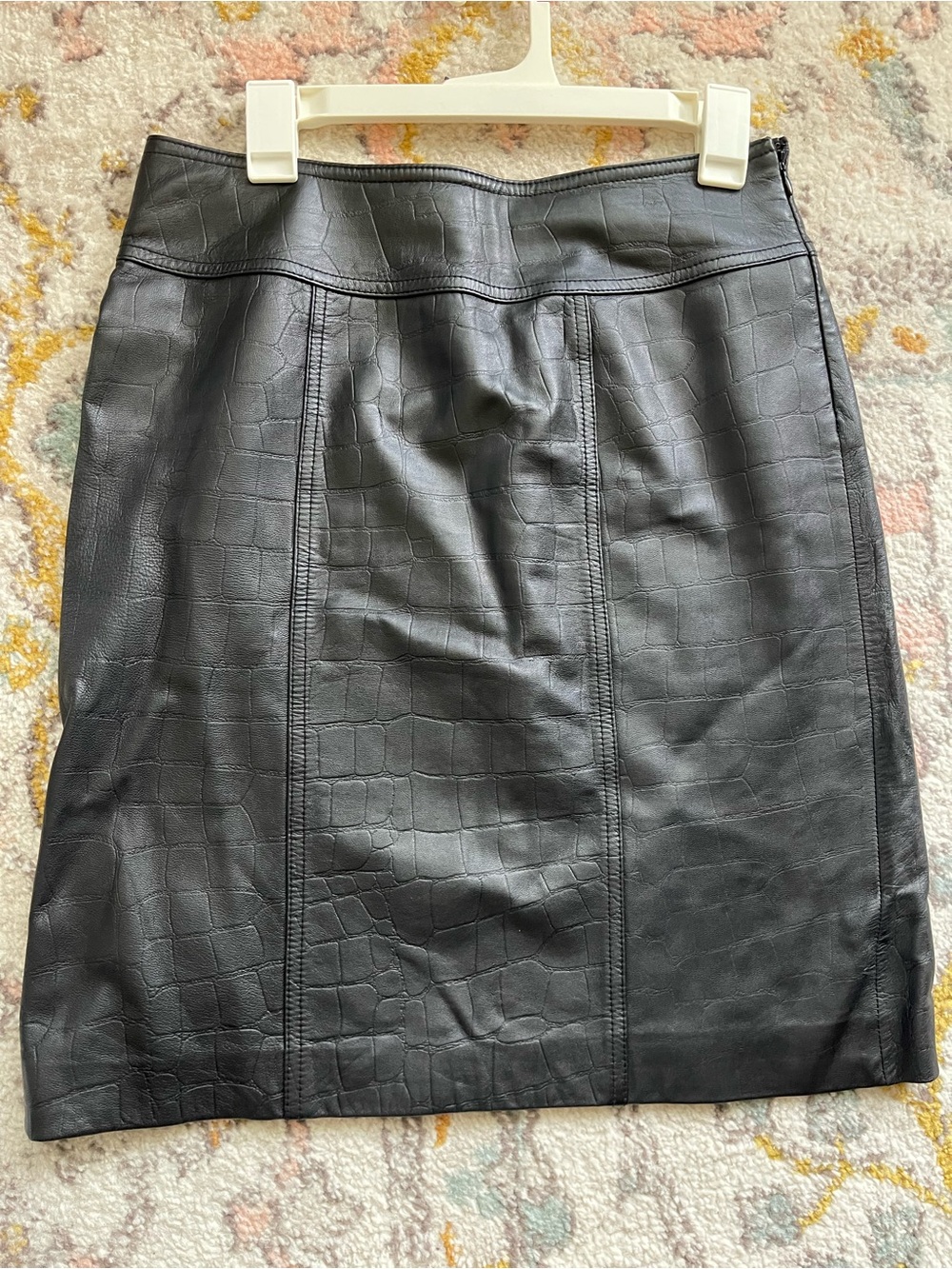 Anne Klein Black Leather Croc-Embossed Pencil Skirt Size 6